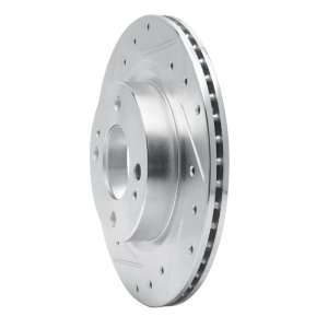 Dodge Attitude Brake Rotor (1) - Front Left - R1 Concepts - Drilled & Slotted - Silver - `16-`25